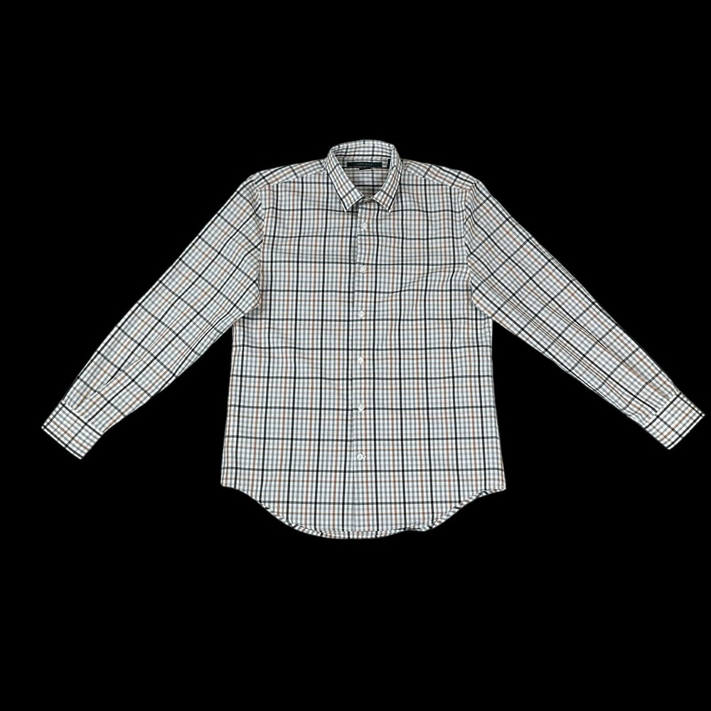 Perry Ellis Shirt Men Medium Multi Color Tattersall Check Long Sleeve Button Up